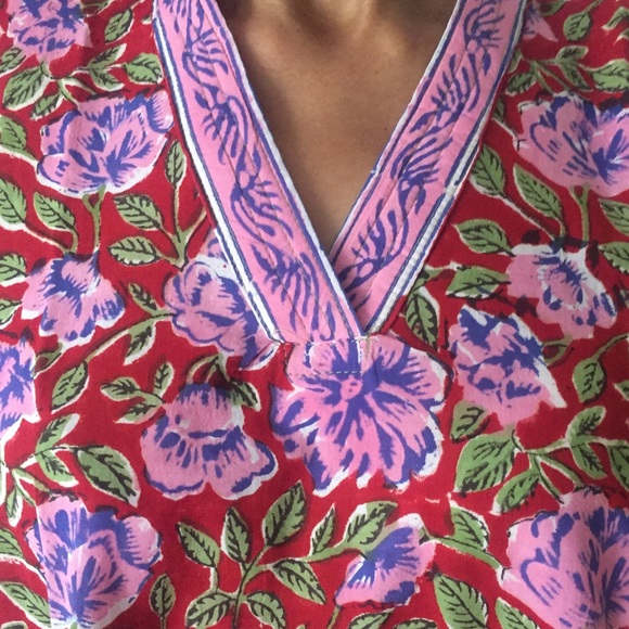 NWOT Red Floral Cotton Caftan (Free Size) - Picture 5 of 5